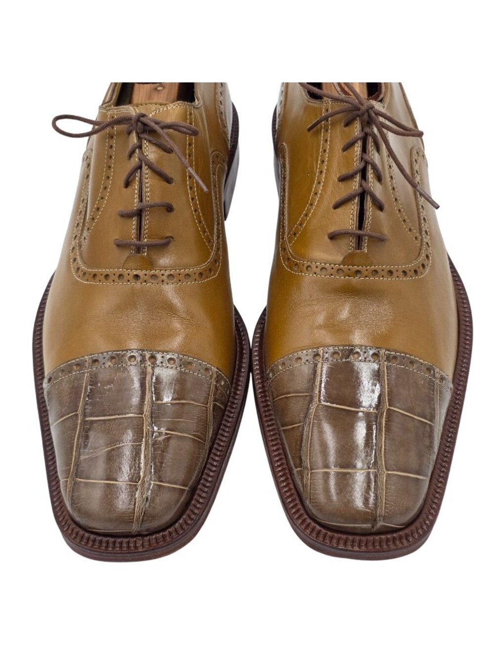 Vintage Alligator Mens 11M Taupe Brown David Eden Exotic Leather Dress Shoes - Picture 1 of 15